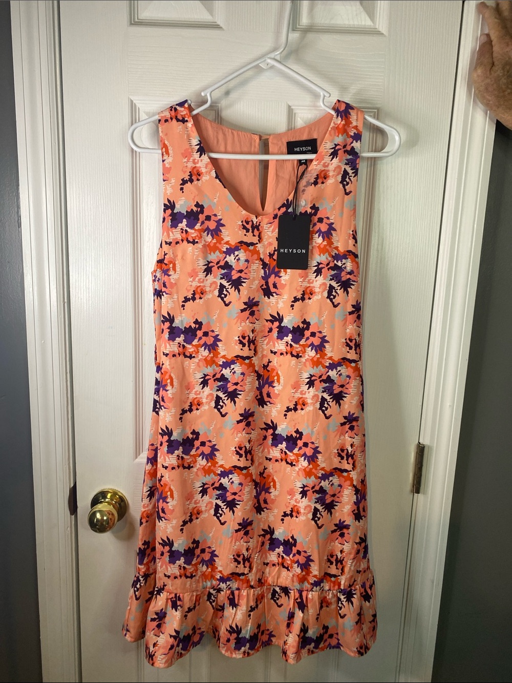Hey son Peach Floral Sleeveless Shift Dress Size Medium.